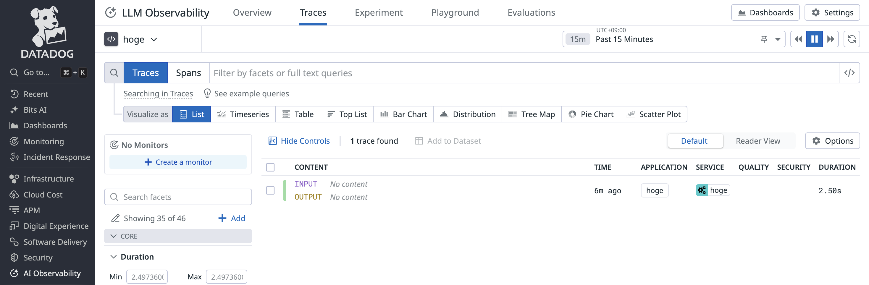 OpenTelemetry計装でのLLM Observabilityの見え方1