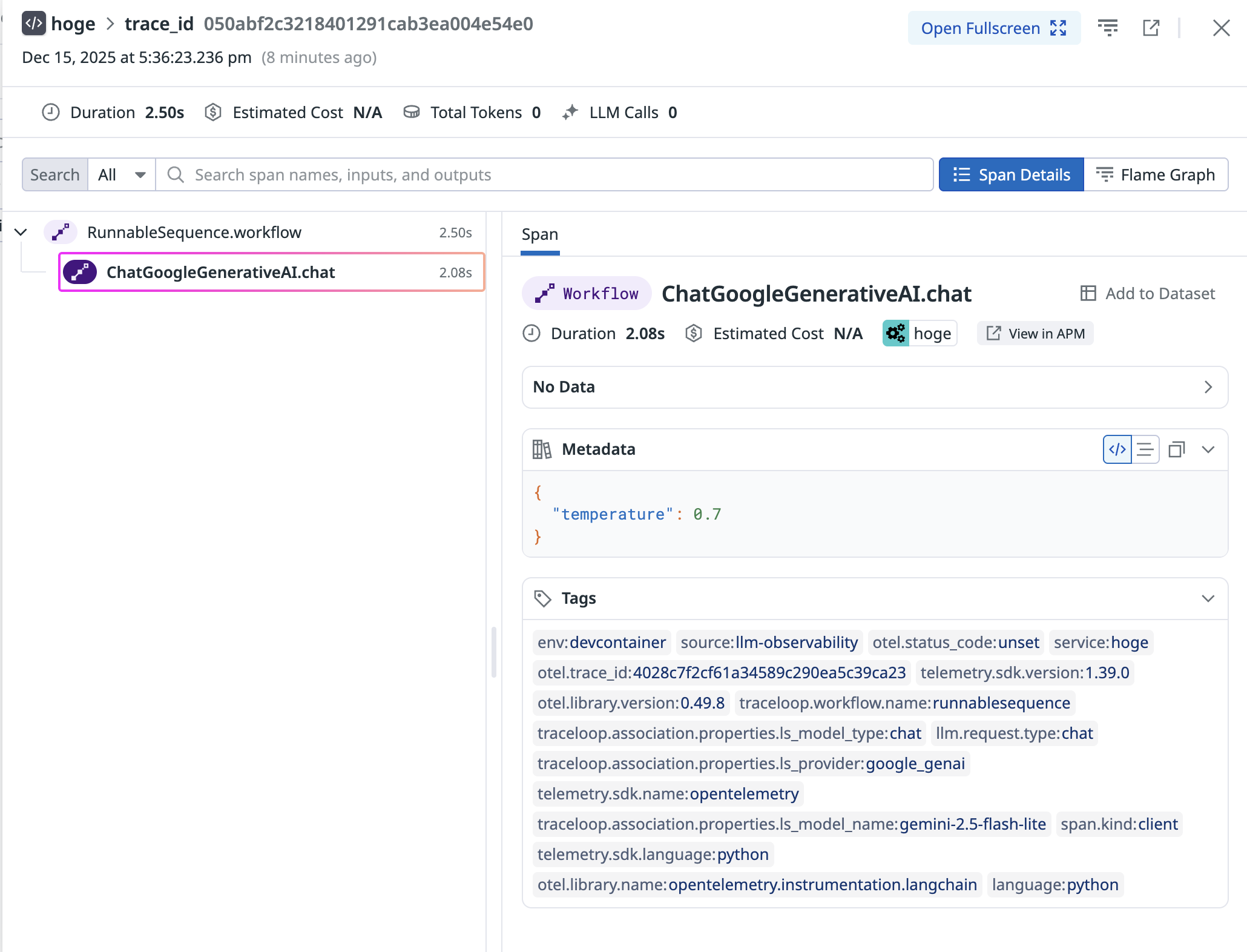 OpenTelemetry計装でのLLM Observabilityの見え方2